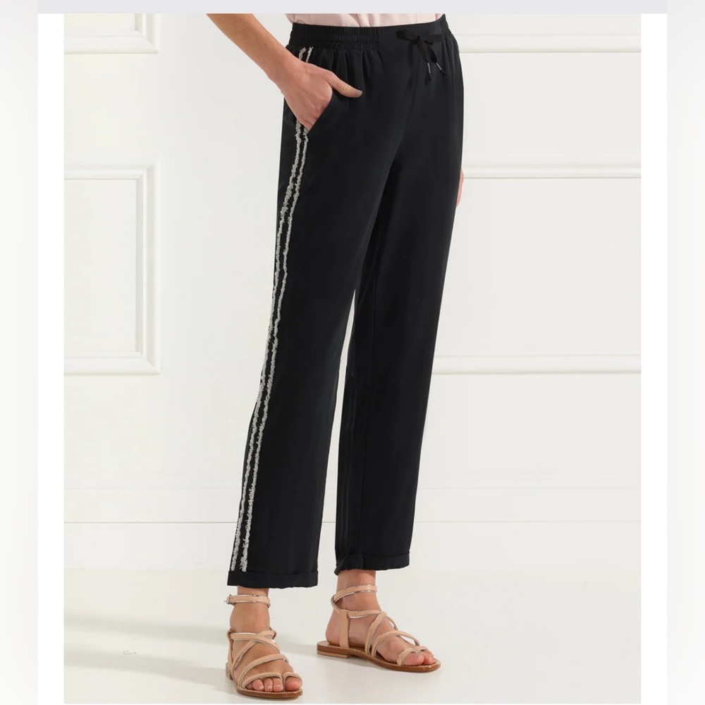 NWT GoSilk pants with fringe stripes and pockets.